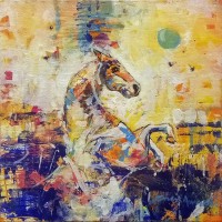 Shan Amrohvi, 08 x 08 inch, Oil on Canvas, Horse Painting, AC-SA-076